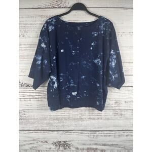 J Jill Pure Jill Indigo Shirt Women's Small Blue Henley Tie Dye Cotton Oversized